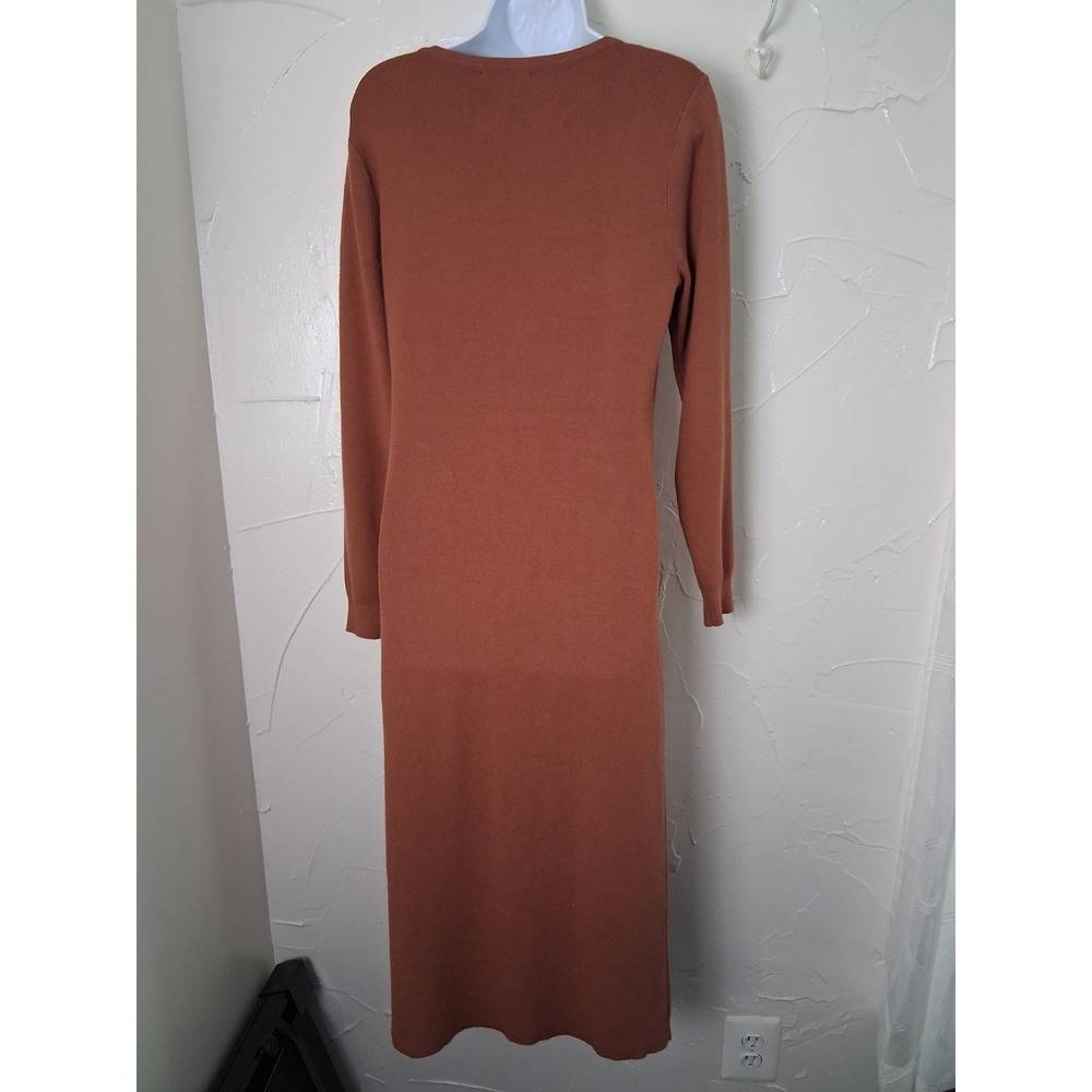 Rachel Zoe Brown Rib Knit Long Sleeve Square Neck Maxi Sweater Dress Size Large - Picture 6 of 8